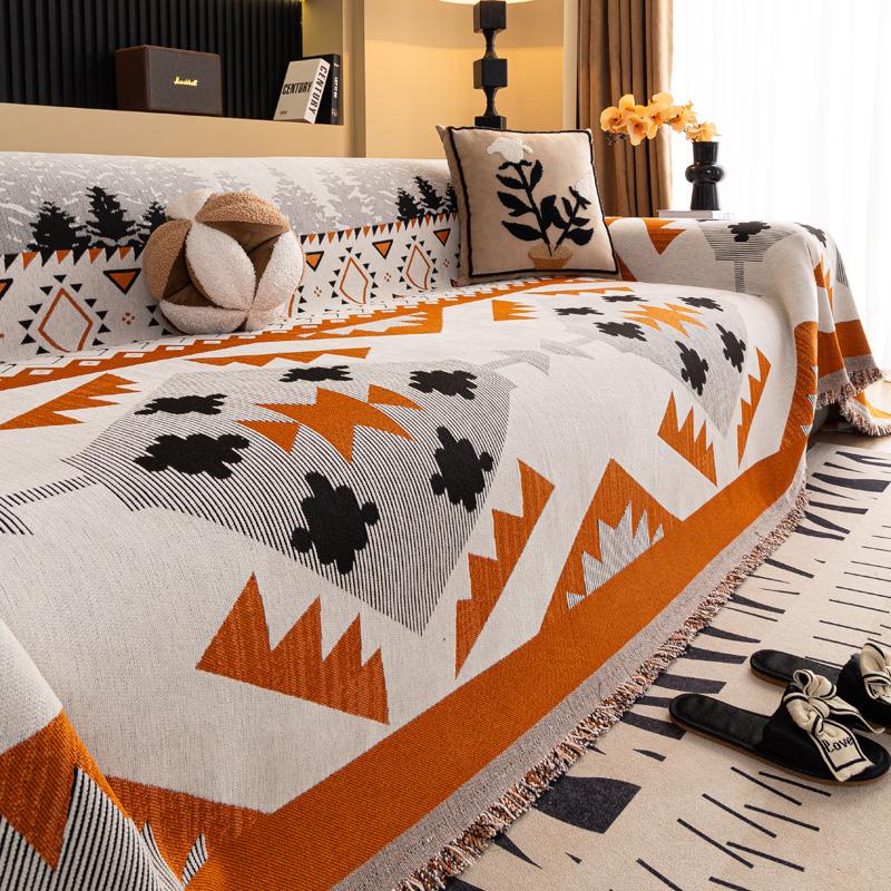 Chenille Ethnic Style Sofa Cover Sofa Mats Quilt Full Coverage Non-Slip Couch Protector Universal Couch Camping Blanket