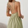 2025 Elegant Women's V-neck Backless Spaghetti Strap Dress with Lace-up Detailing.
