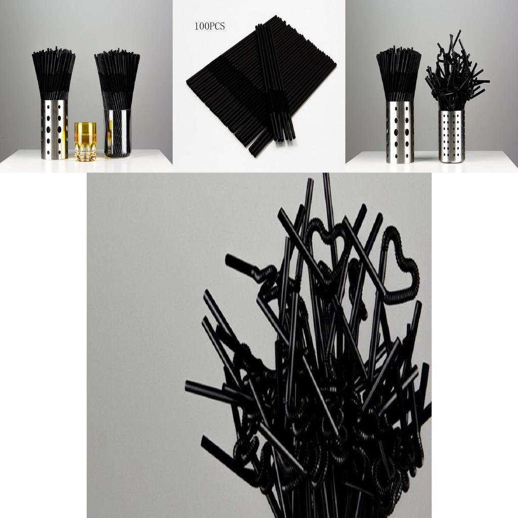 100 Stück Schwarze Knickhalme Ideal für Elegante Geburtstags- und Sommerparty-Getränkebedürfnisse