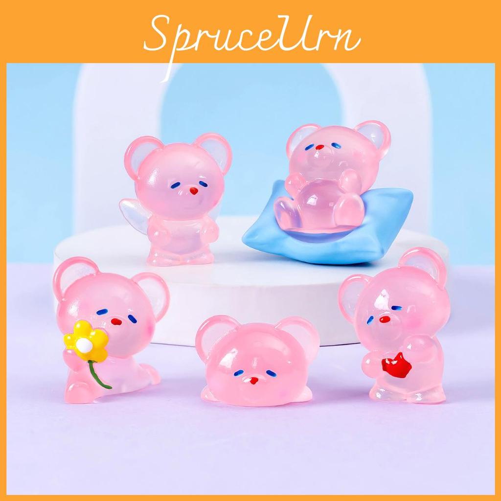 Lovely Resin Bear Figurine Cartoon Style Garden Decoration Small Luminous Desk Accessory