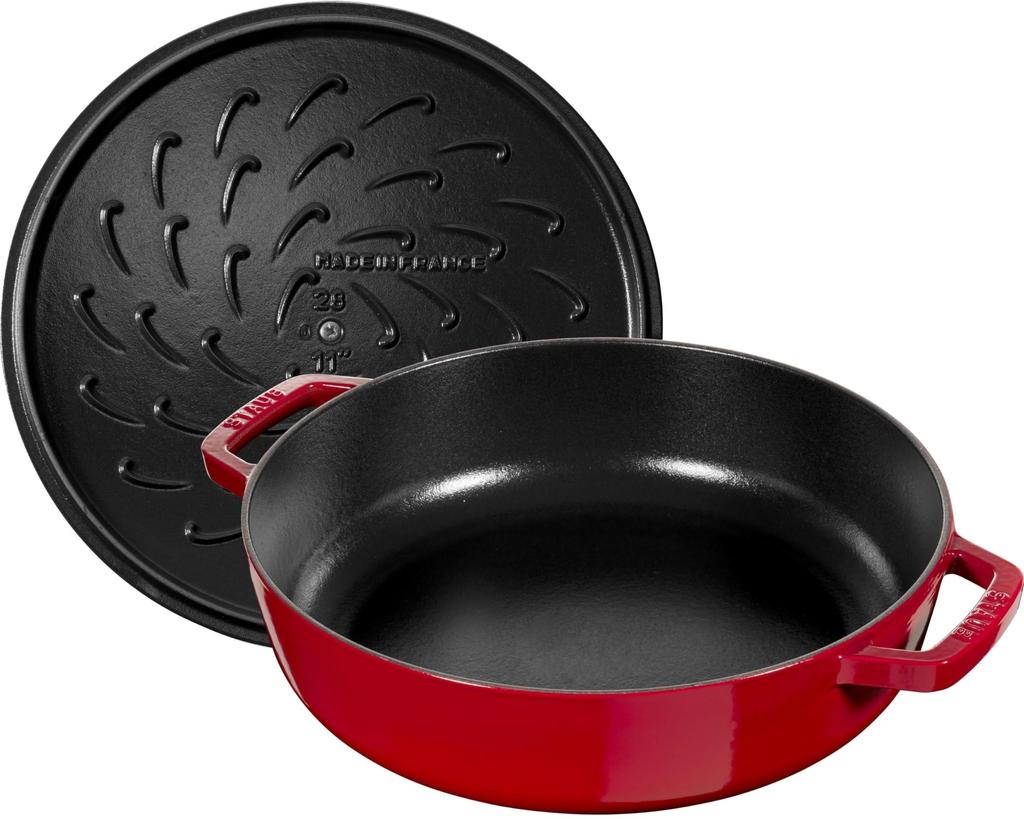 Staub Staub Pan Cherry Large Hand Cast Enamel Pot Shallow Sukiyaki Compatible with IH Japanese Braiser "Blazer Sauté 28cm" [Authorized Product]