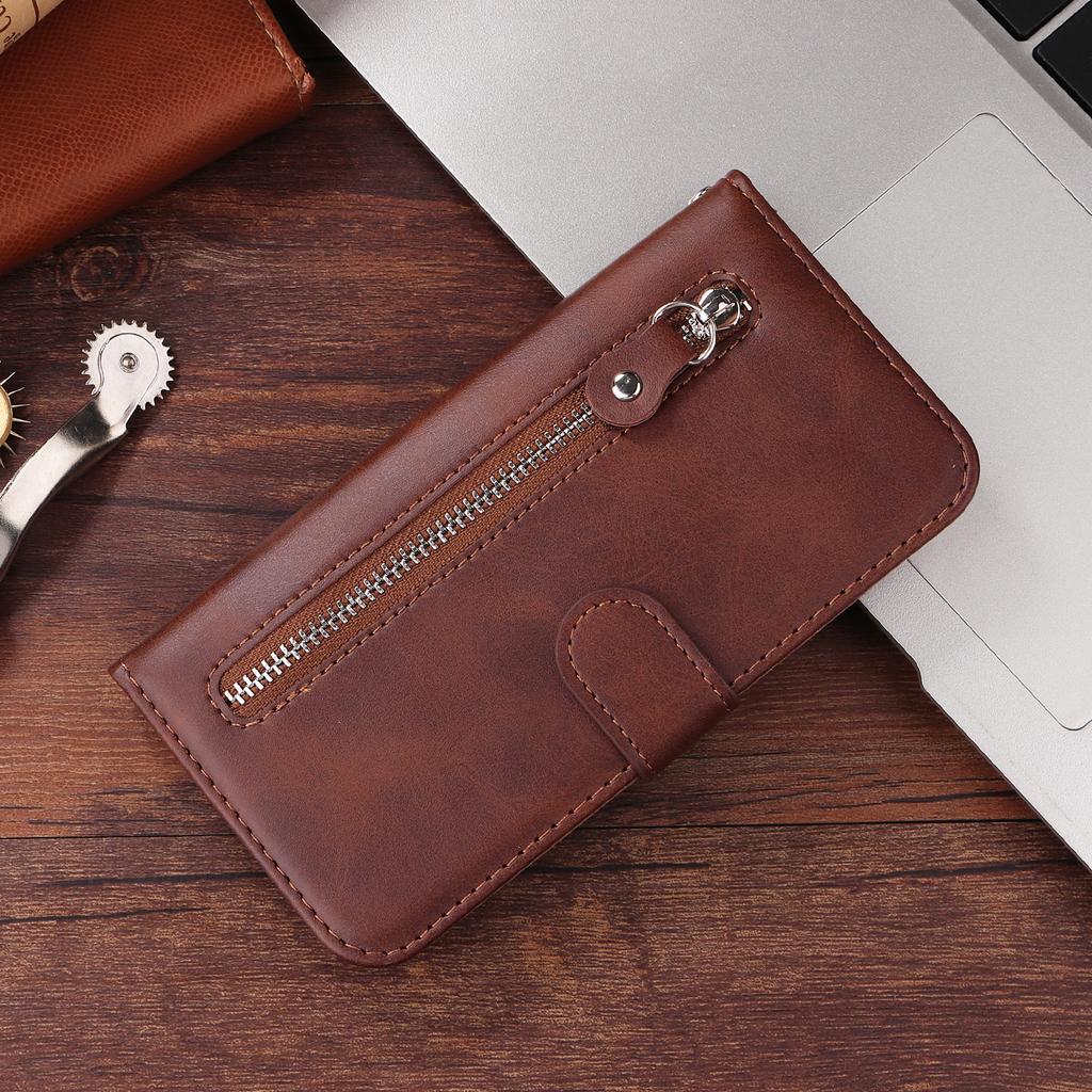 For iPhone 17 Pro PU Leather Cases with Zipper Pocket Wallet Phone Cover Stand
