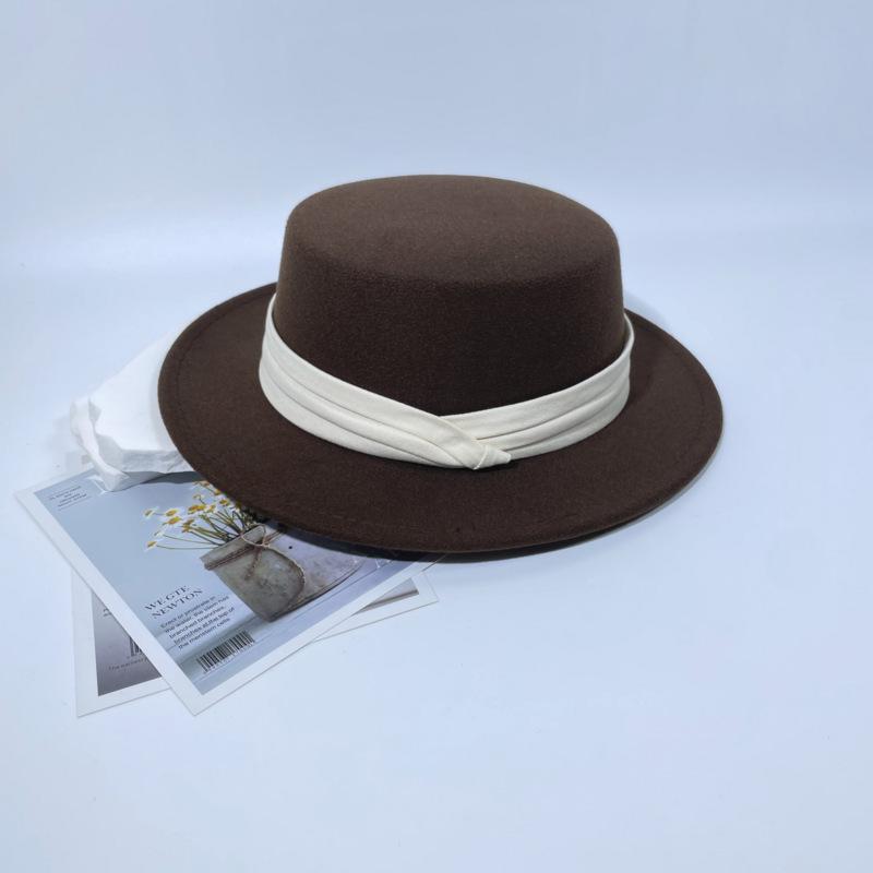 New Top Hat French Retro British Flat-top Woolen Hat Women's Autumn and Winter Fashion Versatile Temperament Felt Hat Men