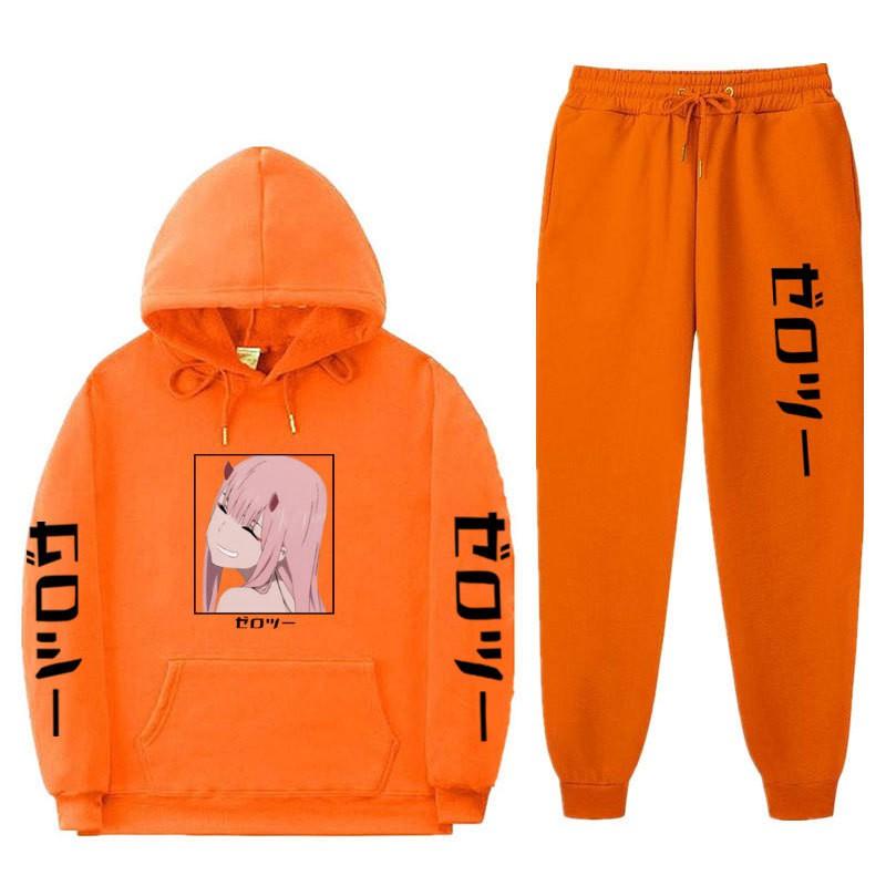 Unisex Anime-Inspired Hooded Sweatshirt Set With Fleece Lining Loose Fit Long Sleeve Top Pants Winter Casual Wear