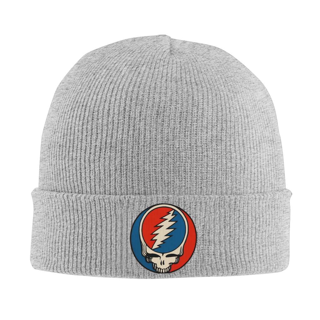 Grateful Dead Schädel Blau und Rot Strickmütze Mützen Kpop Warm Weich Unisex Damen Mützen Frühling Grafik Retro Kappen Geschenk