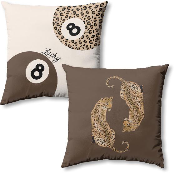 Trendy Funky Cheetah Pink Y2K Luck 8 Ball Pillow Covers 18x18 Set of 2,Pink Leopard Decorative Pillowcases,Cheetah Throw Pillow Covers for Couch Sofa
