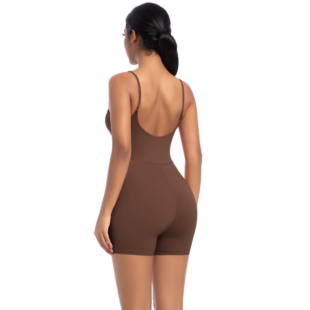 Auroth Backless Sports Jumpsuit Women Seamless One Piece Yoga Romper Workout Shorts Running Fitness Bodysuit