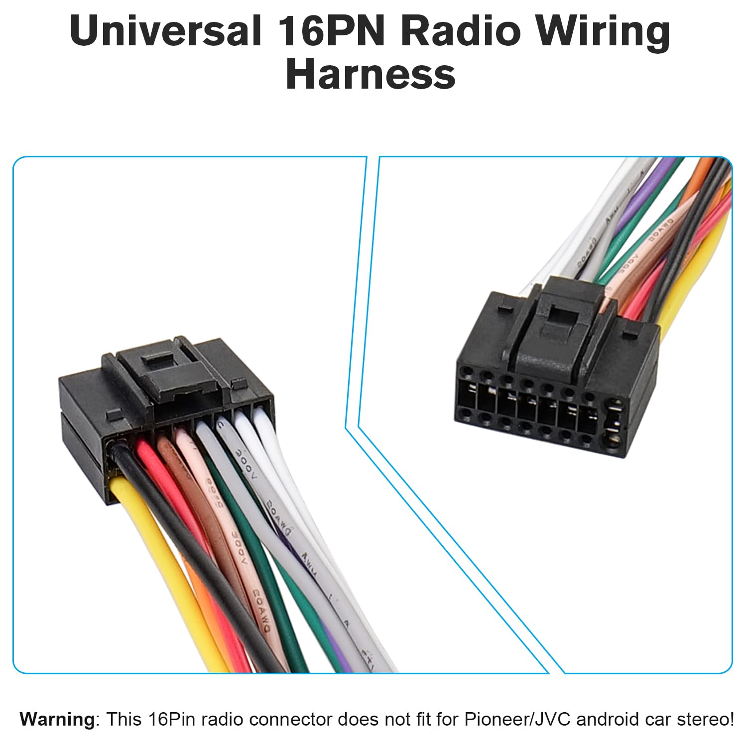 16 Pin Android Radio Harness Adapter,Universal 16pin iso Stereo Wiring Harness,Car Audio Video Wire Connector for Aftermarket Android Stereo