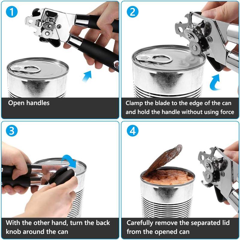 Manual Can Opener Heavy Duty Durable Stainless Steel Design Comfortable Ergonomic Handle Sharp Blade Smooth Edge Kitchen an Lid