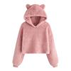 Girls' Fashion Solid Color Pullover Casual  Fleece  Ears Hooded Warm Sweater Sweatshirt