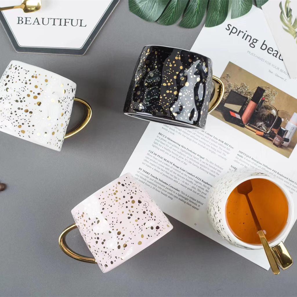 Легкая Роскошь Чашка Керамическая в Горошек Скандинавская Чашка Звезда Ручная Лепка Вогнутая Кружка с Золотыми Брызгами Чернильная Парная Кофейная Чашка