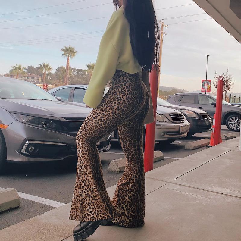 2025 Spring Trendy Women's High-Waisted Leopard Print Flare Pants - European & American Slim-Fit Casual Fashion.
