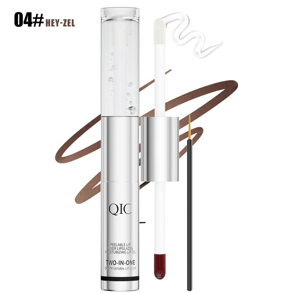 QIC Doppelköpfiges Tear Lip Glaze + Lippenöl Wasserdicht Nicht klebend Tasse Lippenstift 2 in 1 Abziehbarer Lipliner Lippenstift Lippenöl