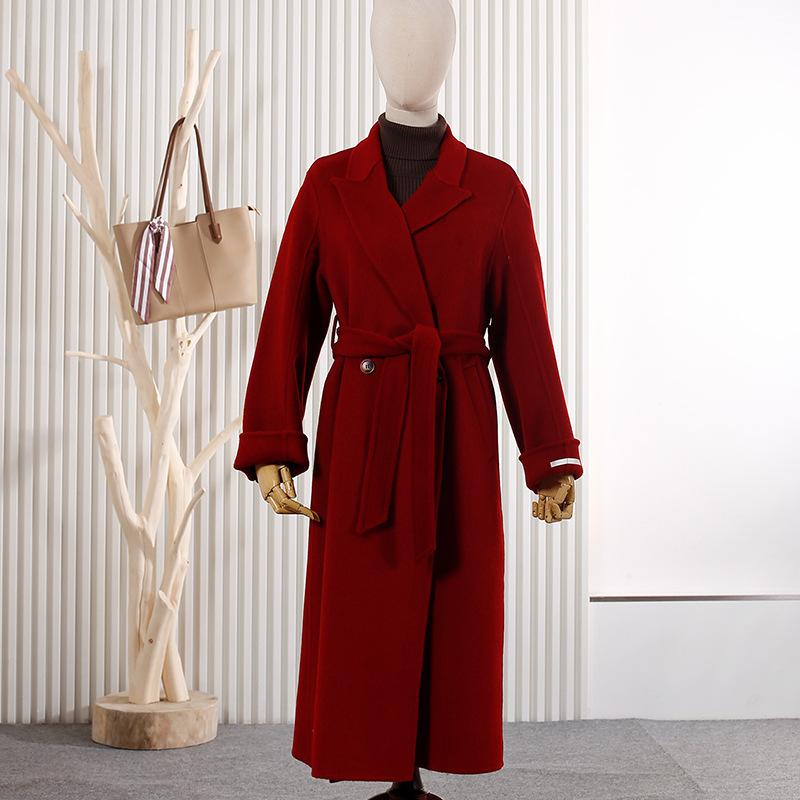 

Новое пальто из двусторонней шерсти с воротником пиджачного типа, свободное, на шнуровке, женское длинное шерстяное пальто M бордовый