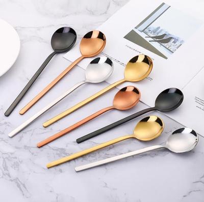 Round Stainless Steel Spoon With Long Handle Ice Ceram Spoon Coffee Tea Spoon