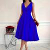 Women's Sleeveless V Neck Wrap Midi Dress Elegant A-Line Solid Color Summer Evening Party Cocktail Gown Wedding Guest Casual Formal Dress
