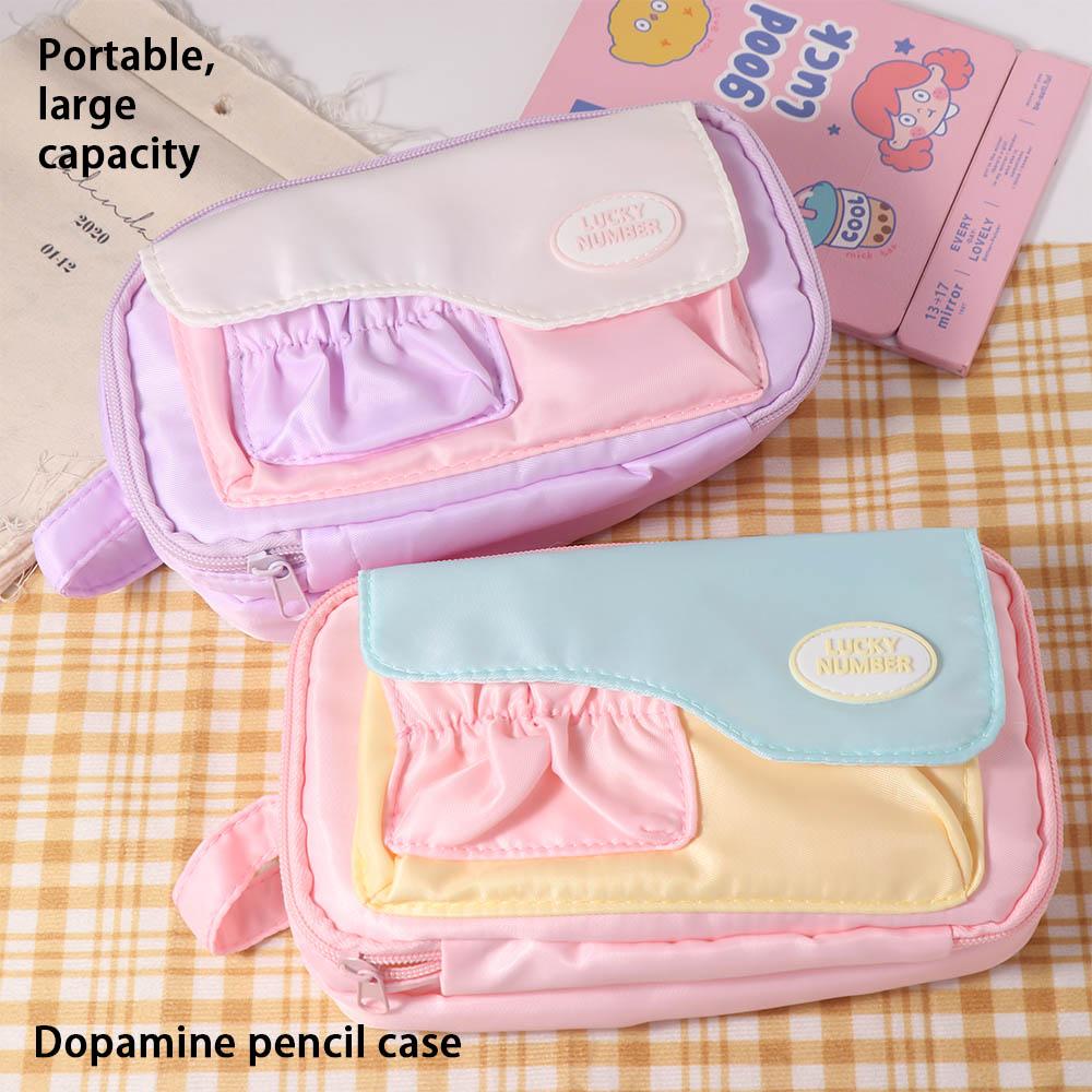 Multi-layered Stationery Storage Bag Large Capacity Pen Pencil Case Macaron Color Pencil Bag  Kids