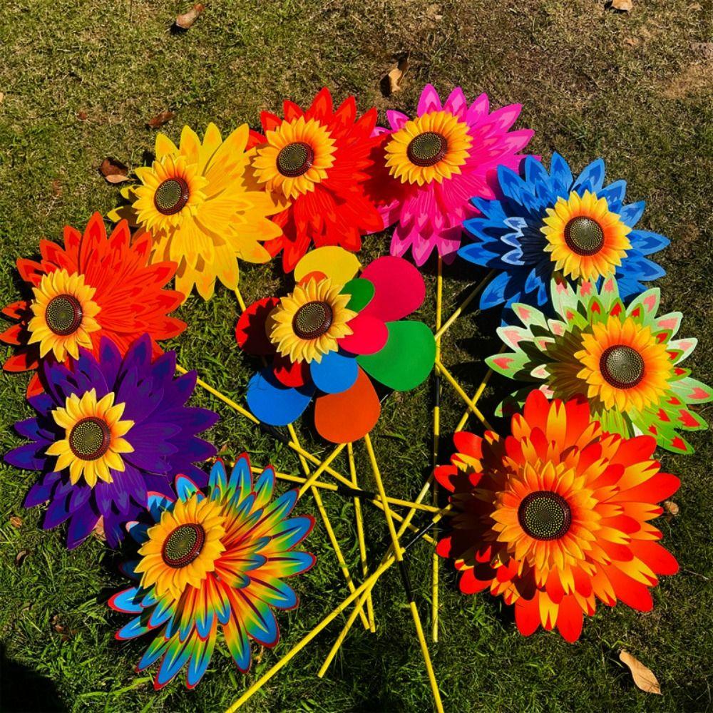  Piquet Moulin à Vent Tournesol PVC Debout Pelouse Fleur Moulinet Extérieur Fête Pique-Nique Décor