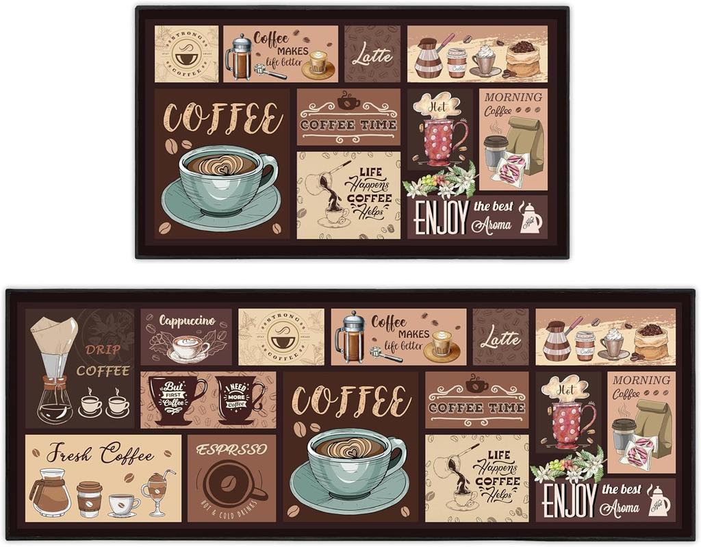 Kávový kuchyňský koberec Farmhouse Dekor Kuchyňská podlahová rohož Absorpční a omyvatelný běžecký koberec Kávový Vintage kuchyňský koberec