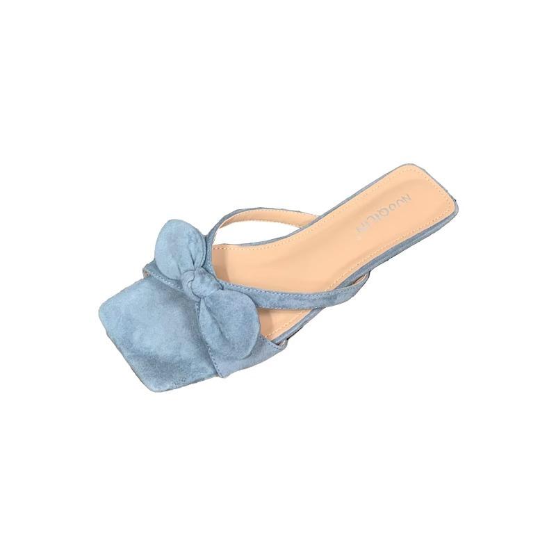 [Fan Gui]~ Low-heeled commuter one-word drag summer fairy style hollow and versatile outer wear sexy bow sandals