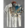 Deep Sea Octopus Art Print Lapel Casual Hawaiian Shirt Printed Style Short Sleeve Casual Shirt Men's