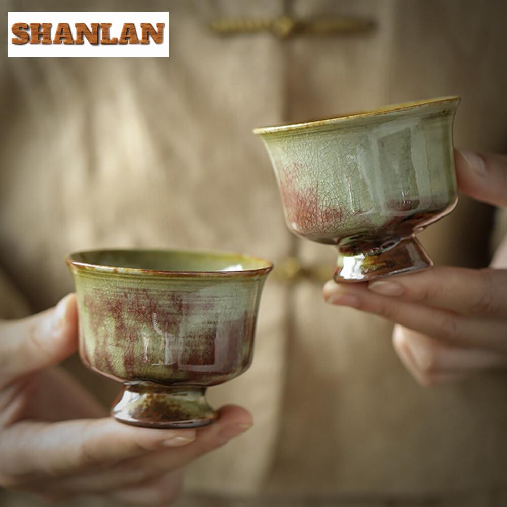 80ml Chinese Kiln Change High Foot Tea Cup Handmade Ice Cracks Galze Master Cup Opening Can Nourish Tea Bowl Jianzhan Drinkware