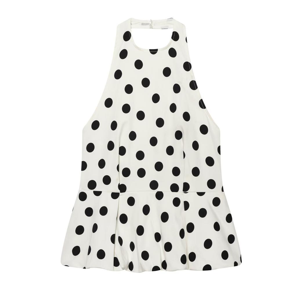 European and American Style New Women's Clothing, Versatile Fashion Polka Dot Balloon Cut Top 1165071