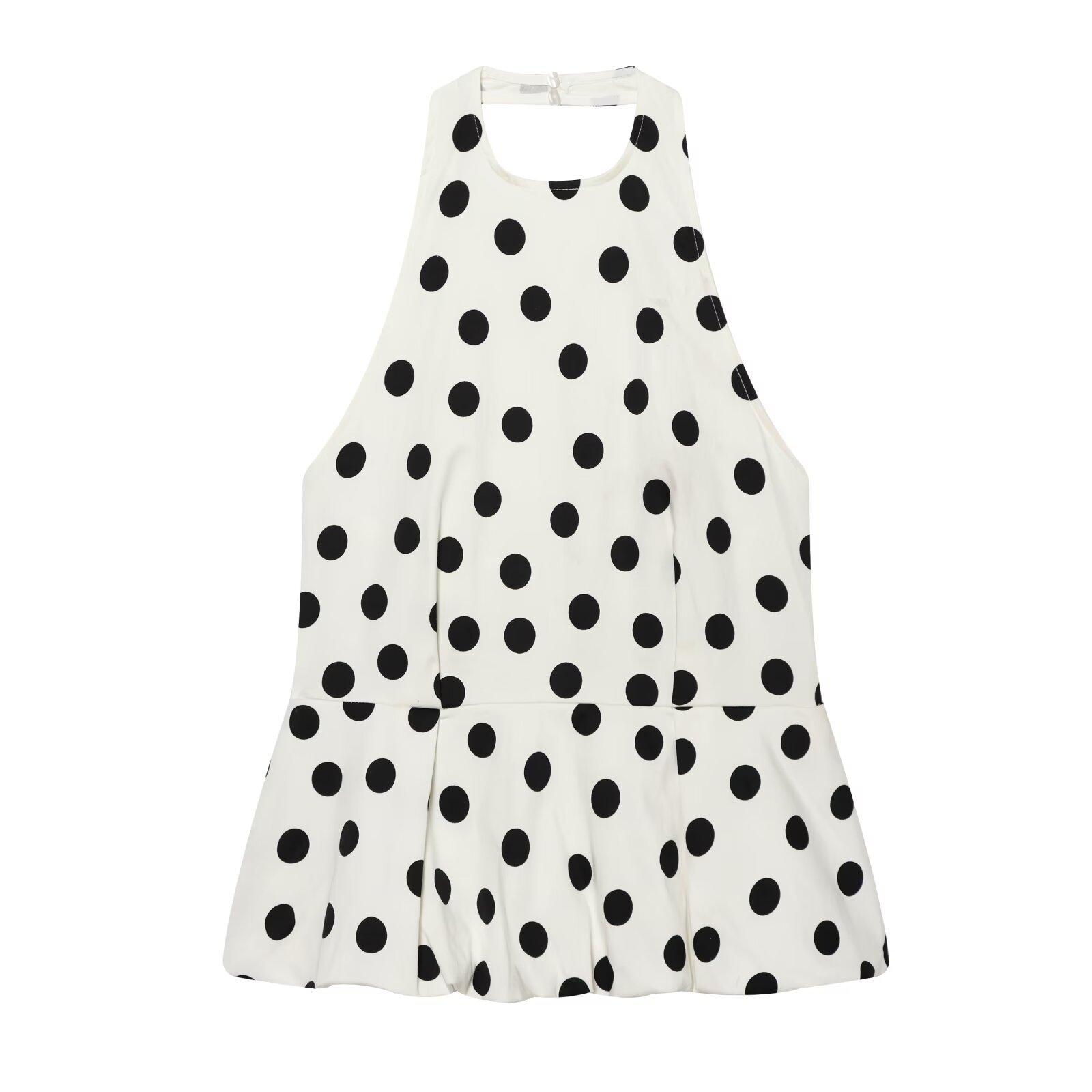 European and American style new women s clothing, versatile fashion polka dot balloon cut top 1165071 XS