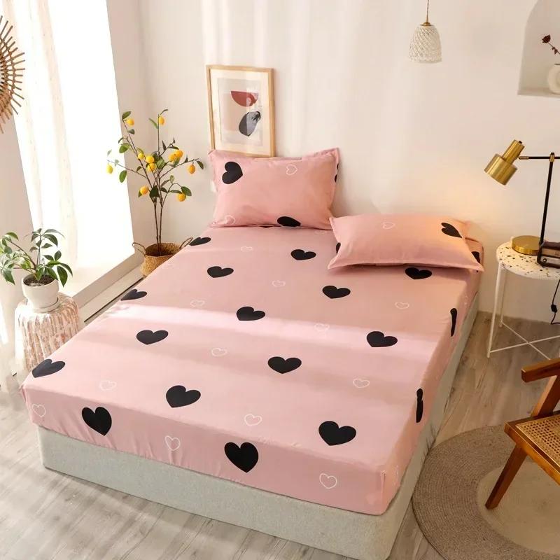 

Polyester Fashion Print Fitted Sheet with Elastic Band Non Slip Mattress Cover Pillowcase for Single Double Bed 90/120/150/180cm 2pcs pillowcases