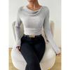 Suéter de Color Sólido para Mujer Otoño Invierno de Punto de Manga Larga Top Casual