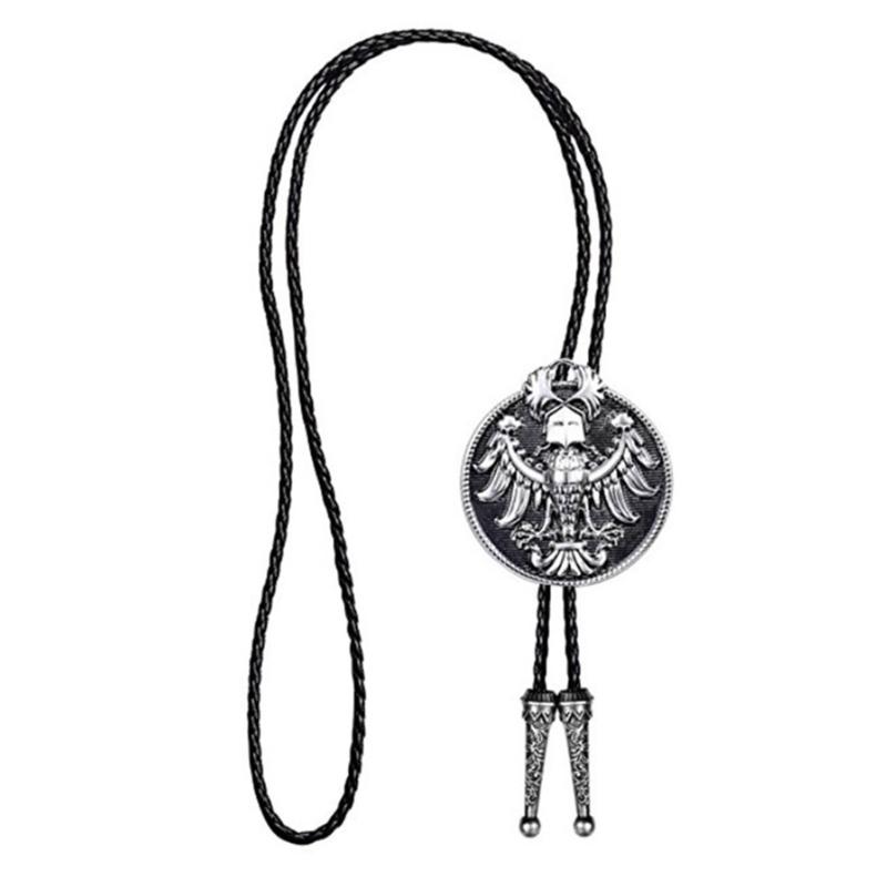 Metal Russian Empire Eagle Pendant Cowboy Bolo Tie Western Artificial Leather Rope Necktie Jewelry Shirt Chain Necklace
