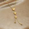 Gold Plated Y-Drop Lariat Necklace with Heart Charms CZ, Dainty Adjustable Snake Chain for Women, Romantic Daily Jewelry