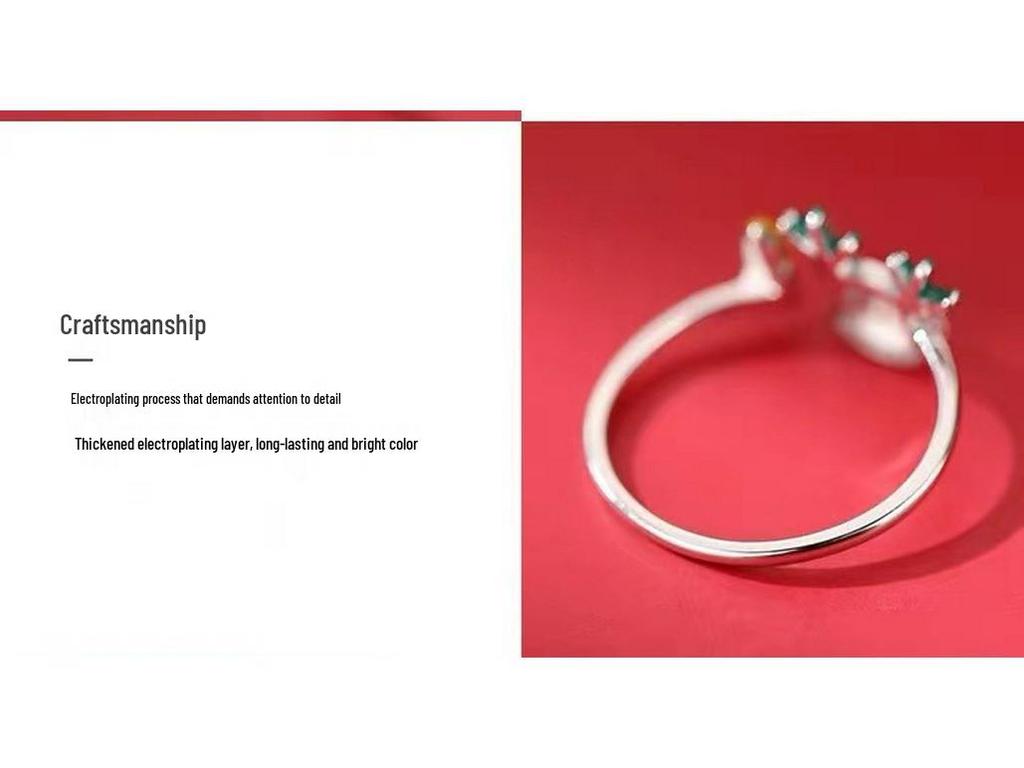 925 Silver Plated Christmas Antler Women's Open Ring - High-End Plain Band for Index Finger