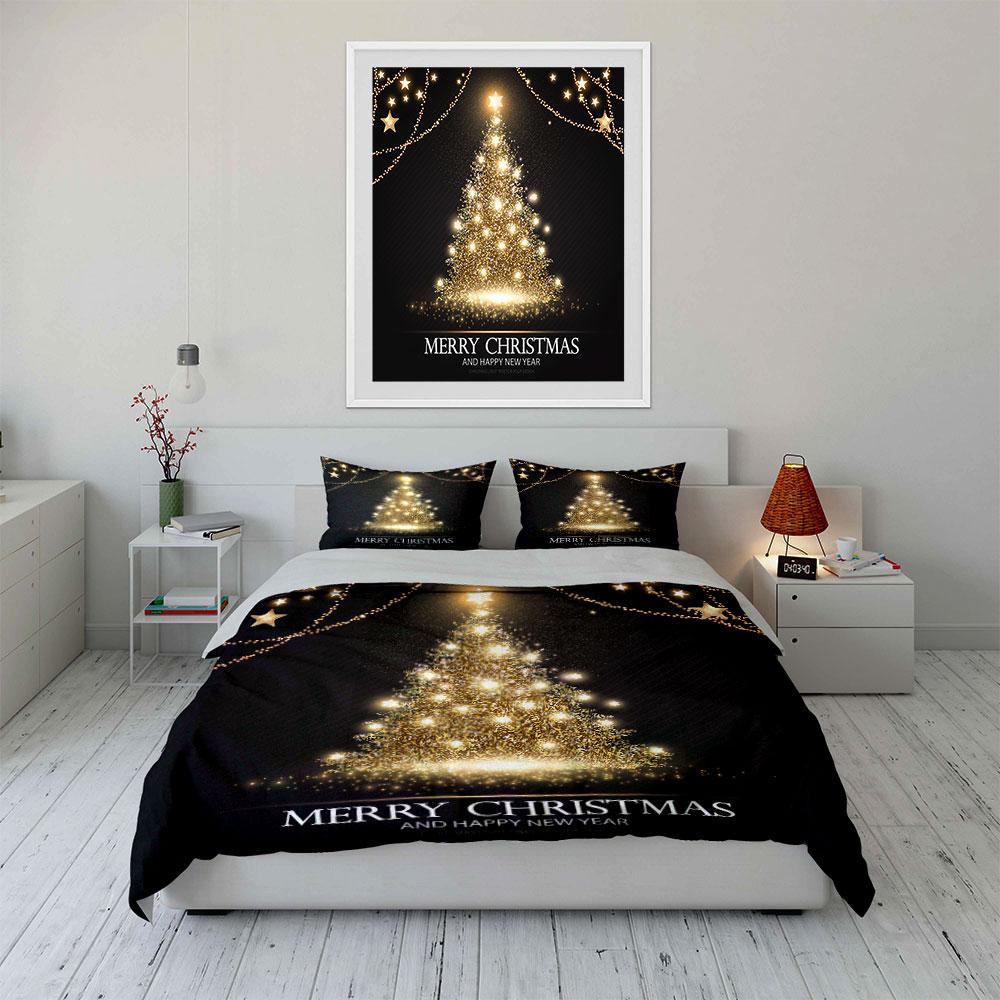 Golden Sparkling Christmas Tree Bedding Duvet Cover Set Duvet Cover Pillowcases (1*Duvet Cover 2*Pillowcases, without duvet insert)