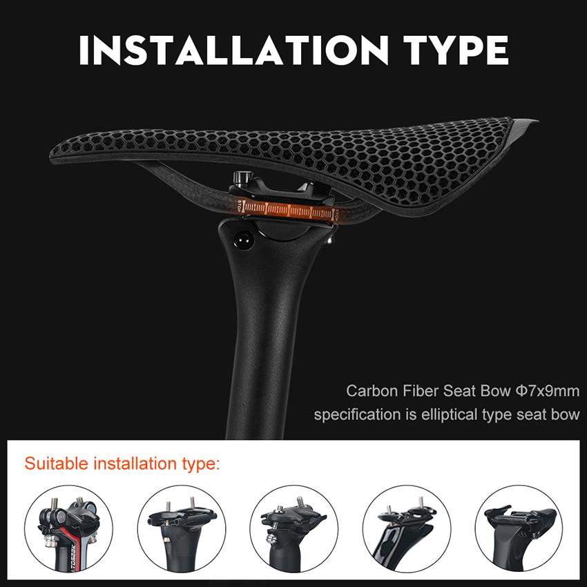 TOSEEK 3D Printed Carbon Saddle 7x9mm Rails Digital Light Synthesis Lattice Road Racing Zonal Cushioning High Modulus Shell Tech