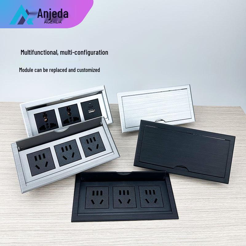 Flip-Top Conference Desk: Embedded Multi-Function Socket with Hidden Wire Board and Power Strip.