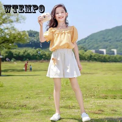 Girls Fashion Clothes Suit Short Sleeve Shirt Short Skirt 2-piece Suit Cartoon Girl Bowknot Cotton Children Clothes Suit