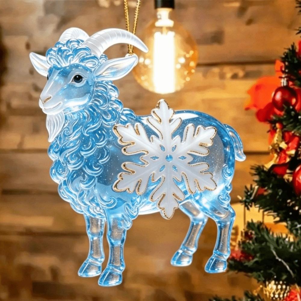 Acrylic Goat Pendant with Snowflake Goat Car Ornament Goat Hanging Ornament Christmas Tree Decor