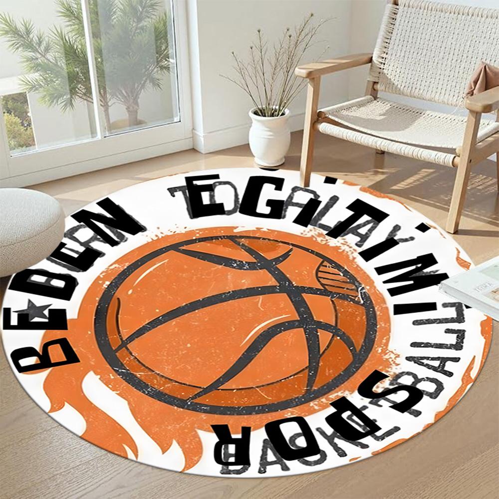 Basketball Runde Bodenmatte Design für Balkon Spielzimmer Wohnheim Eingangsbereich Rutschfeste Runde Teppich Anime Büro Dekoration