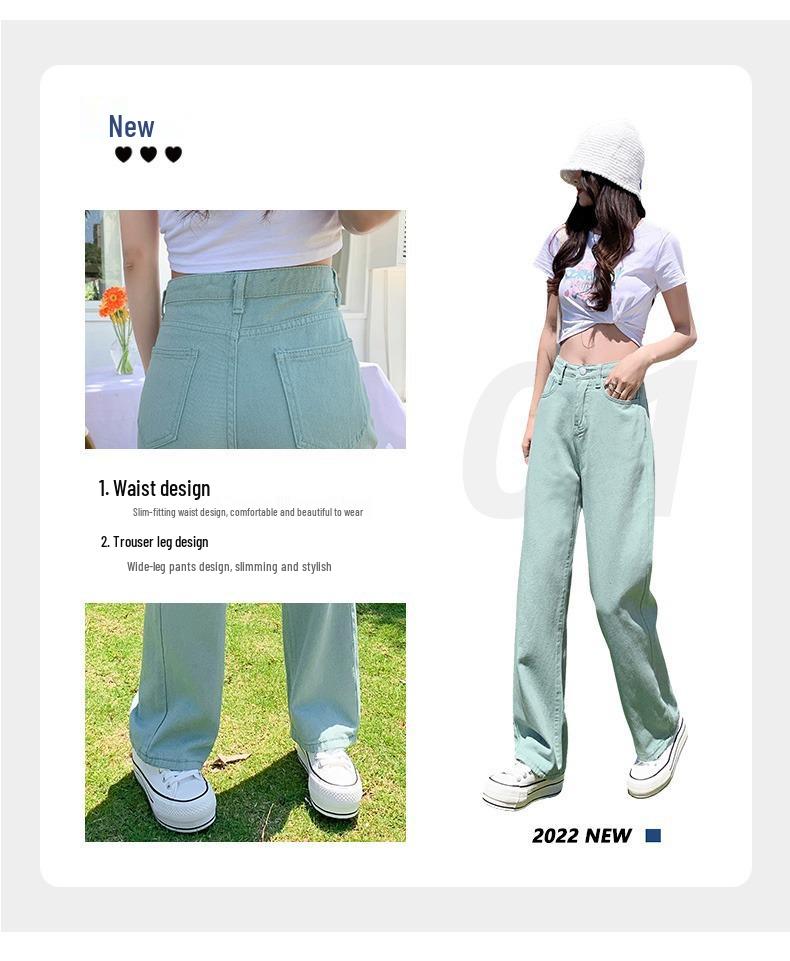 Women's Yellow High-Waisted Wide-Leg Jeans - 2022 Slimming Style for Petite Figures, Straight Floor-Length Pants
