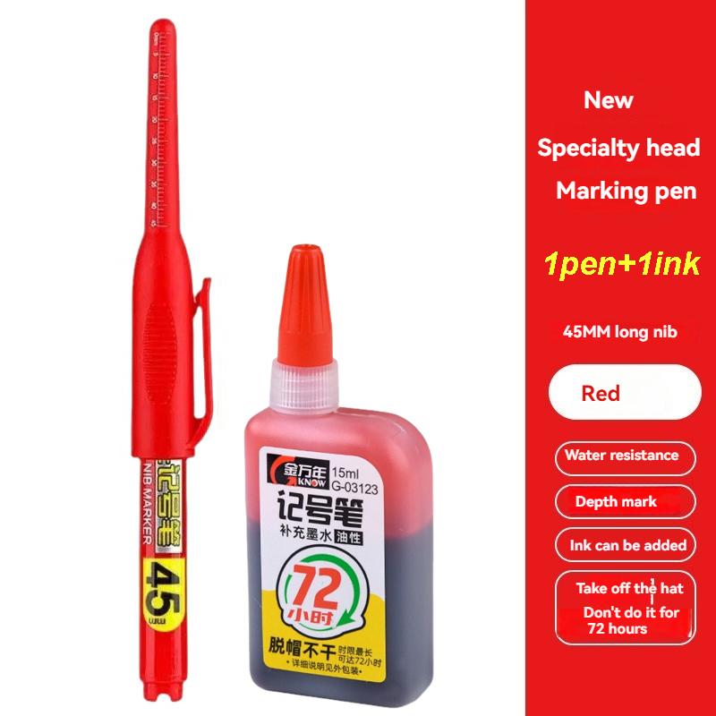 45mm Tip Waterproof Long Head Marker Pen set Quick-Dry Ink for Woodworking Construction Deep Hole Non-Toxic Black Red Blue White