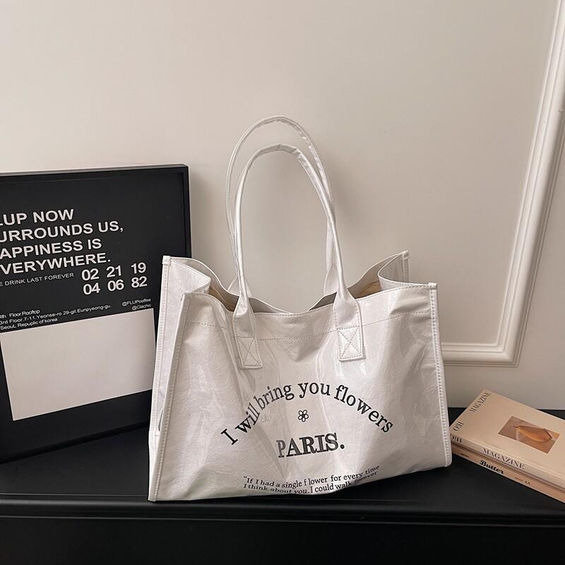Waterproof Jelly Tote Bags PVC Letter Print Large Capacity Travel Handbags Summer Shopping Beach Shoulder Bag for Women