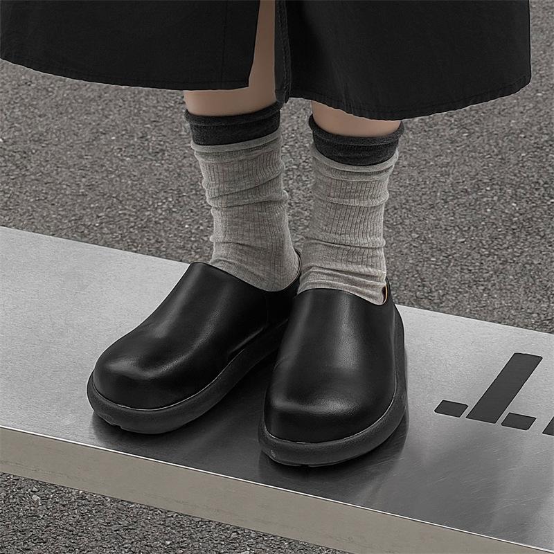 Thick-soled Heightening Boken Shoes Autumn and Winter 2024 Lazy Bag Head Half Slippers Outer Wear Warm One Pedal 35225-J
