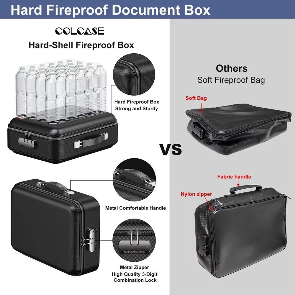 Hard-Shell Design Fireproof File Box Water Resistant Portable Safe Case  Certificate Storage