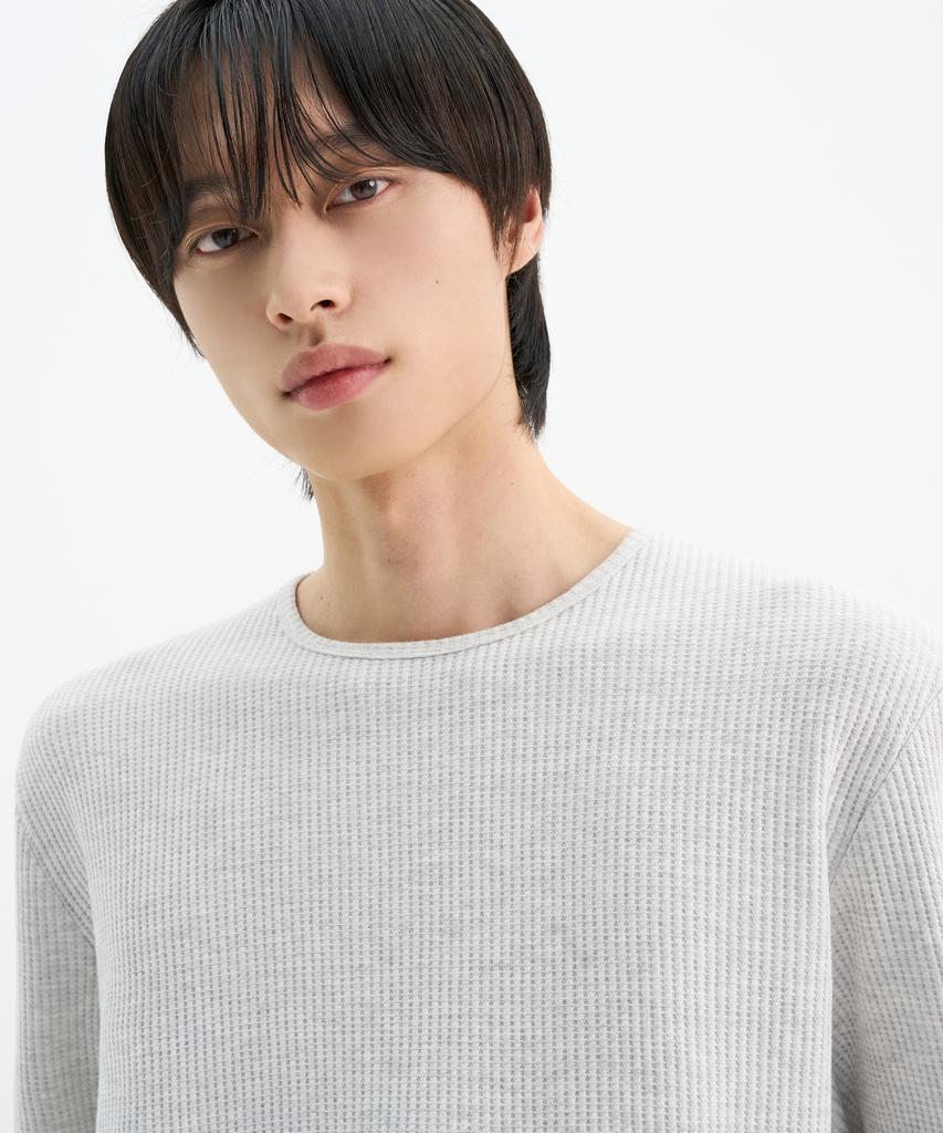 Triple Sense Comfort Waffle Crop Long Sleeve T-Shirt_Gray