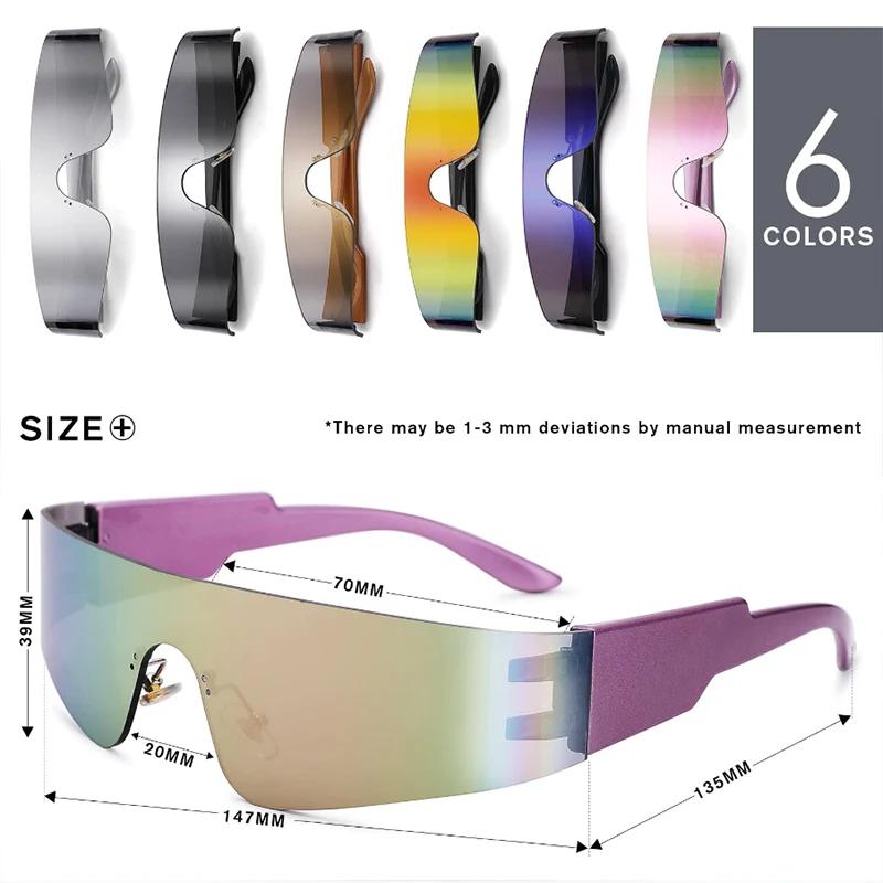 Y2K Randlose Futuristische Wrap-Around Sonnenbrille Damen Herren Trendy Cyberpunk Visier Sonnenbrille Monoblock Cyclops Shades Gafas De Sol