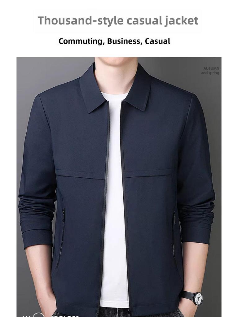 Men's Woodpecker Turn-Down Collar Jacket - Trendy Spring-Autumn Executive Coat, Versatile Business Wear for Dad.