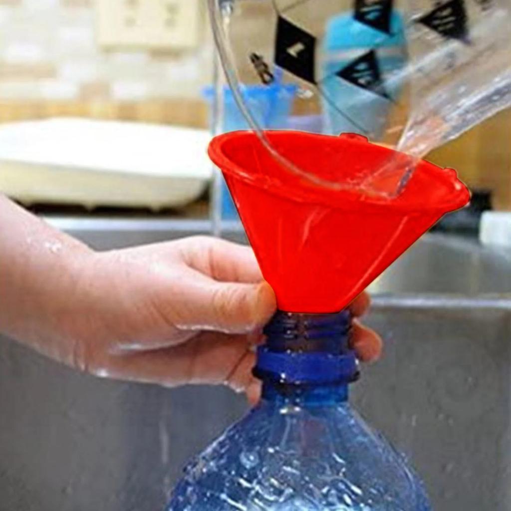 4 Sets Of Portable Red Plastic Funnels For Household Use