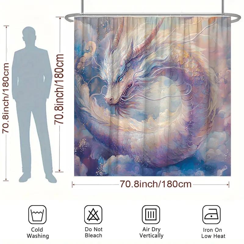 ~O~Lavender Dragon Shower Curtain - Fantasy Design, Flowing Scales & Mystical Sky, Polyester, 12 Hooks, 70.8x70.8 Inches, Washab