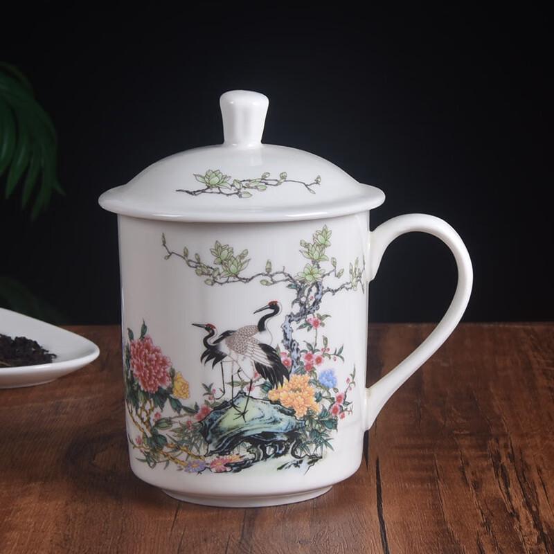 Кружка с крышкой Shangqi из костяного фарфора с рисунком журавлей